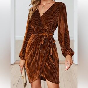 Simplee Apparel Brown Velvet Long Sleeve Dress